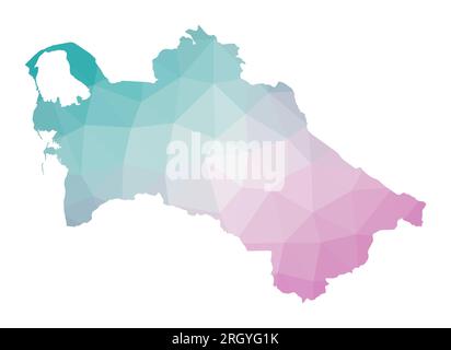 Polygonale Karte Turkmenistans. Geometrische Darstellung des Landes in smaragdgrünen Amethystfarben. Turkmenistan-Karte im Low Poly-Stil. Stock Vektor