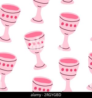 Rosafarbenes Halloween-Muster auf Weiß. Rosa Becher, Becher. Vektordarstellung Stock Vektor