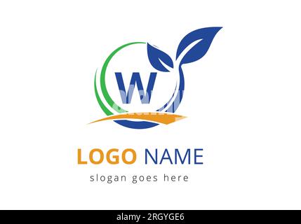 Buchstabe W: Landwirtschaftslogo. Logo für landwirtschaftliche Betriebe, das auf dem Alphabet für die Unternehmensidentität von Bäckereien, Brot, Kuchen und Heimindustrien basiert. Logo für Landwirtschaft und Landwirtschaft Stock Vektor