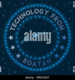 Futuristisches geometrisches Abzeichen der Insel. Technologisches Konzept. Rundes Roatan-Logo. Vektorabbildung. Stock Vektor