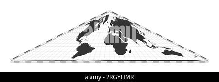 Vector-Weltkarte. Die pseudozylindrische Kollignon-Gleichbereichsprojektion. Geografische Karte mit Breiten- und Längengraden. Zentriert auf 0deg Stock Vektor