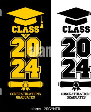 Schriftzug Klasse 2024 für Gruß, Einladungskarte. Text für Abschlussdesign, Glückwunschveranstaltung, T-Shirt, Party, Highschool- oder College-Abschluss Stock Vektor