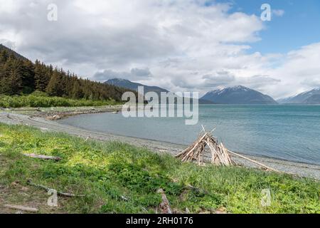 Strand im Chilkat State Park, Haines, Alaska, USA ab Kelgaya Point Stockfoto