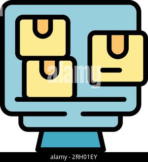 Konturvektor des Symbols für die Bestandsverwaltung. Digitale Steuerung. Produktsystemfarbe flach Stock Vektor