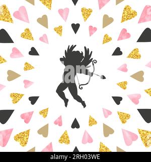 Valentinskarte mit niedlichem Amor und Herzen. Vektorromantische Illustration. Stock Vektor