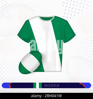 Nigeria Rugby-Trikot mit Rugby-Ball Nigerias auf abstraktem sportlichem Hintergrund. Jersey-Design. Stock Vektor