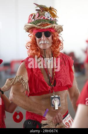 New Orleans, USA. 12. Aug. 2023. Veranstaltungsteilnehmer nehmen am Samstag, den 12. August 2023, am Red Dress Run im Mandeville Shed in New Orleans, Louisiana, Teil. (Foto: Peter G. Forest/Sipa USA) Kredit: SIPA USA/Alamy Live News Stockfoto