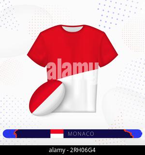 Monaco Rugby-Trikot mit Rugbyball von Monaco auf abstraktem Sporthintergrund. Jersey-Design. Stock Vektor