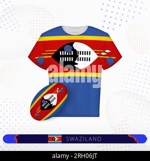 Rugby-Trikot aus Swasiland mit Rugby-Ball aus Swasiland auf abstraktem sportlichem Hintergrund. Jersey-Design. Stock Vektor