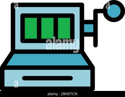 Konturvektor des Spielautomaten-Symbols im Casino. Online-Prämie. Preisboxen in flacher Farbe Stock Vektor