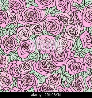 Nahtloses Blumenmuster mit Rosen, Aquarell. Vektordarstellung. Vintage-Blumenhintergrund. Fließendes, wiederkehrendes Muster mit rosa und roten Blumenmotiven Stock Vektor