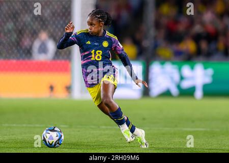 Melbourne, Australien. 13. Aug. 2023. Linda Caicedo aus Columbia: Teilnahme am FIFA Women's World Cup 2023 zwischen England Women und Colombia Women im Melbourne Rectangular Stadium, Melbourne, Australien, am 12. August 2023. Foto von Richard Nicholson. Nur redaktionelle Verwendung, Lizenz für kommerzielle Verwendung erforderlich. Keine Verwendung bei Wetten, Spielen oder Veröffentlichungen von Clubs/Ligen/Spielern. Kredit: UK Sports Pics Ltd/Alamy Live News Stockfoto