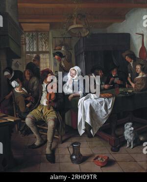 Das Innere einer Taverne, mit Kartenspielern und einem Violinspieler, der um 1665 von Jan Steen erbaut wurde Stockfoto