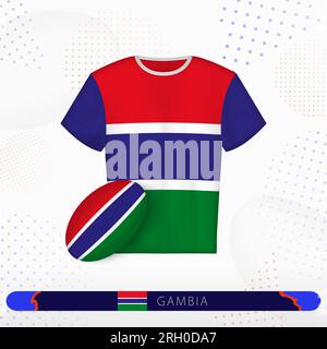 Gambia Rugby-Trikot mit Rugby-Ball von Gambia auf abstraktem sportlichem Hintergrund. Jersey-Design. Stock Vektor