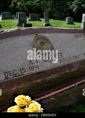 Das Grab des Pioniers und Gründers der historischen Carter Family in Maces Spring im ländlichen Südwesten Virginias (siehe zusätzliche Informationen). Stockfoto