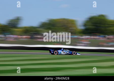 Indianapolis, USA. 12. Aug. 2023. INDIANAPOLIS, INDIANA - AUGUST 12: Indy Car Rahal Letterman Lanigan Rennfahrer Graham Rahal (15) der Vereinigten Staaten während des Gallagher Grand Prix 2023 auf dem Indianapolis Motor Speedway am 12. August 2023 in Indianapolis, Indiana. ( Kredit: Jeremy Hogan/Alamy Live News Stockfoto