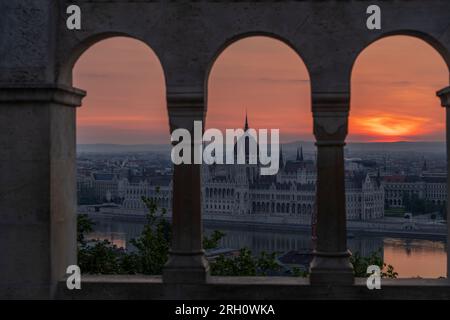 Budapester Stadtbild bei Sonnenuntergang Stockfoto