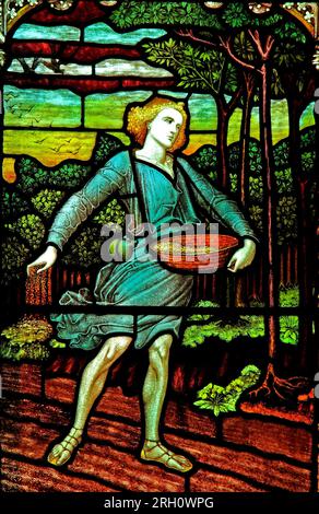 Sower, Kunst und Handwerk, Buntglasfenster, Titchwell Kirche, Norfolk, England, 1889, von Frampton Stockfoto