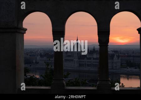 Budapester Stadtbild bei Sonnenuntergang Stockfoto