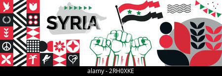 SIERRA LEONE Karte und erhobene Fäuste. Nationalfeiertag oder Unabhängigkeitstag für Feiern in SIERRA LEONE. Modernes Retro-Design mit abstrakten Ikonen. Stock Vektor