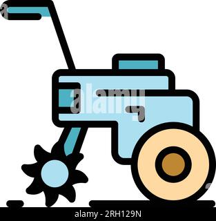 Konturvektor des Grubber-Symbols. Mähdrescherausrüstung. Gartenbauer in flacher Farbe Stock Vektor