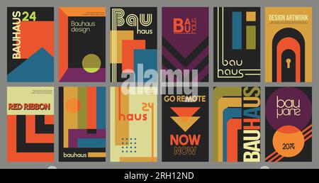 Abstrakte Poster. Geometrisches Vintage-Design, farbenfrohe Grafikformen, schweizer Layout im bauhaus-Stil. Banner für Retro-Architektur. Cover für kreative Kunst. Pa Stock Vektor