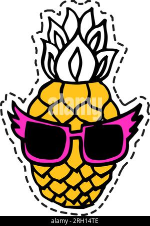 Ananas-Charakter trägt Brille, Aufkleber Stock Vektor