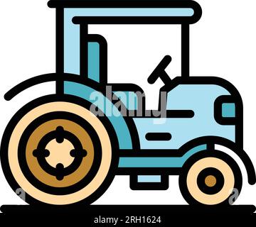 Konturvektor des Traktorsymbols. Landmaschine. Die Farbe der Ernteausrüstung ist flach Stock Vektor
