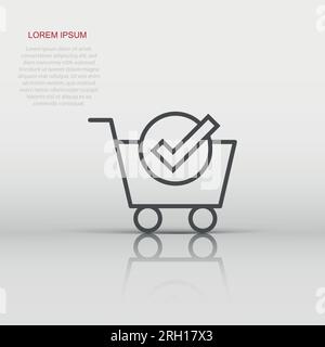 Warenkorb-Häkchen-Symbol in flachem Stil. Kaufen Genehmigung Vektor-Illustration auf weißem isolierten Hintergrund. Bestätigen Sie das Geschäftskonzept. Stock Vektor