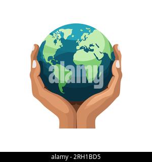 Hände halten grünen Globus, Erde. Earth Day Konzept auf weißem Hintergrund. Vektordarstellung Stock Vektor