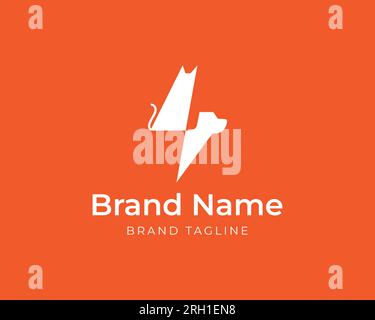 Logo für elektrische Blitzenergie von Hunden und Katzen. Blitzlogo in Form eines Hundes und einer Katze. PET-Logo-Vorlage. Stock Vektor