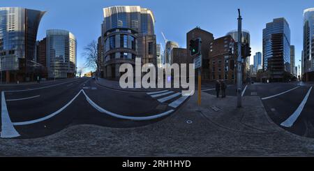 360 Grad Panorama Ansicht von 360°-Panorama von Bent St und Phillip St of Aurora Place, Place, Governor Phillip Tower, Chifley Tower und 1 Bligh Street, Sydney, Australien