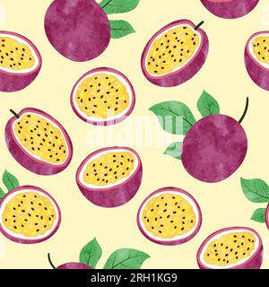 Nahtloses Aquarell-Passionsfrucht-Muster. Vektor Frucht Hintergrund. Stock Vektor