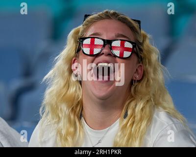 Sydney, Australien. 12. Aug. 2023. Sydney, Australien, August 12. 2023: England-Fan während des FIFA Womens World Cup 2023 im Viertelfinale zwischen England und Kolumbien im Stadium Australia in Sydney, Australien. (Daniela Porcelli/SPP) Kredit: SPP Sport Press Photo. Alamy Live News Stockfoto