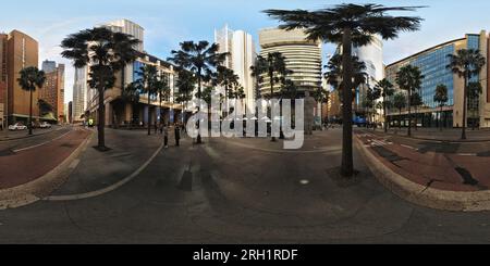 360 Grad Panorama Ansicht von 360°-Panorama auf den Chifley-Platz mit seinen Palmen, das Sofitel Wentworth und viele geschwungene Fassaden einschließlich Qantas House und Aurora Place