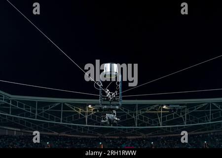 Sydney, Australien. 12. Aug. 2023. Sydney, Australien, August 12. 2023: Spidercam während des FIFA Womens World Cup 2023 im Viertelfinale zwischen England und Kolumbien im Stadium Australia in Sydney, Australien. (Daniela Porcelli/SPP) Kredit: SPP Sport Press Photo. Alamy Live News Stockfoto