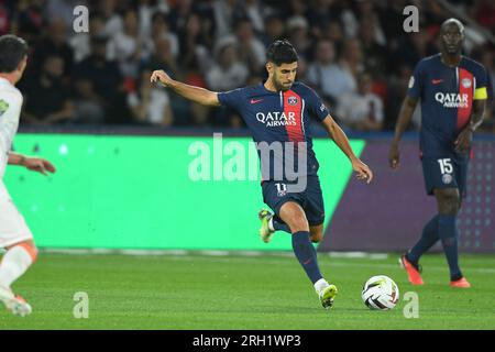 Paris, Frankreich. 12. Aug. 2023. Marco Asensio während des französischen Fußballspiels L1 zwischen Paris Saint-Germain und FC Lorient im Parc des Princes Stadion in Paris am 12. August 2023. Foto: Lionel Urman/ABACAPRESS.COM Kredit: Abaca Press/Alamy Live News Stockfoto