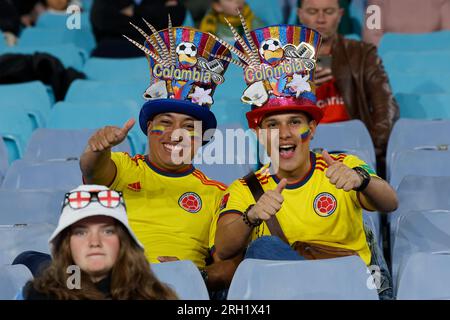 Sydney, Australien. 12. Aug. 2023. Kolumbien-Fans zeigen ihre Unterstützung nach dem Finale der FIFA Women's World Cup Australien und Neuseeland im 2023. Quartal zwischen England und Kolumbien am 12. August 2023 im Stadium Australia in Sydney, Australien. Gutschrift: IOIO IMAGES/Alamy Live News Stockfoto