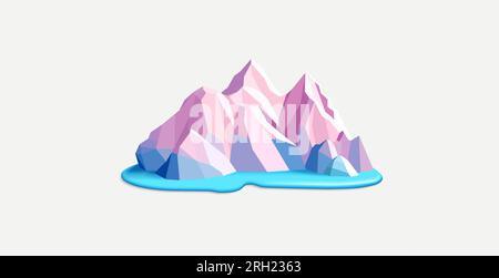 Schwimmender Iseberg oder Winterberg mit Schnee, Poly-3D-Darstellung, virtuelle Weltzusammensetzung Stock Vektor