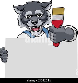 Wolf Maler Malerpinsel Maskottchen Mann Stock Vektor