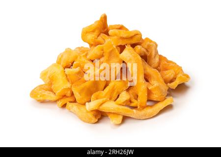 Getrocknete Melonenscheiben, isoliert auf weißem Hintergrund. Getrocknete Früchte. Stockfoto