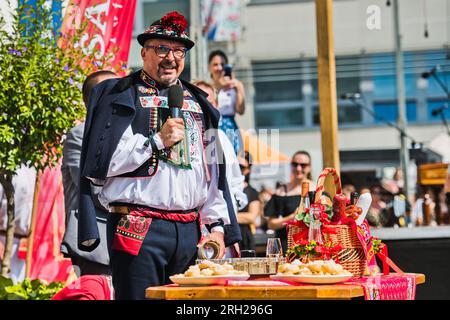 Kyjov, Tschechische Republik. 13. Aug. 2023. Ride of the Kings fand am 13. August 2023 während des Fests des Slowakischen Jahres (Slowakische Republik) in Kyjov, Tschechische Republik, statt. Kredit: Patrik Uhlir/CTK Photo/Alamy Live News Stockfoto