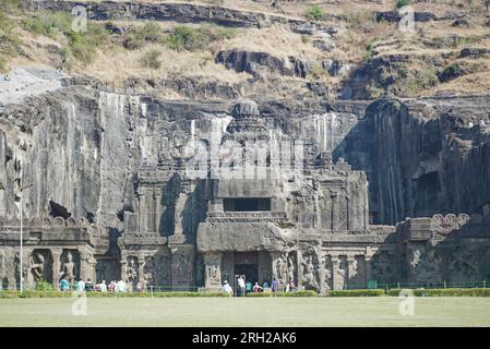 Details der Ellora-Höhlen sind spektakuläre Felsenhöhlen in Indien und befinden sich unter dem UNSECO-Weltkulturerbe Stockfoto