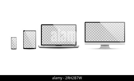 Realistischer Satz leerer Bildschirme zeigt Monitor, Laptop, Tablet, Smartphone an Stock Vektor