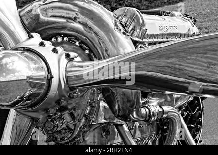 Rolls Royce Merlin Aero Engine, die in den WW2 Spitfire- und Hurricane-Kämpfern verwendet wurde. Stockfoto