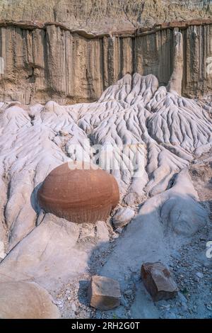 Faszinierende Formationen, bekannt als Kanonenkugelkonkretionen in der Nordeinheit des Theodore Roosevelt National Park Stockfoto