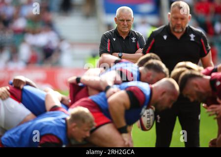 LONDON, Großbritannien - 12. August 2023: Wales Head Coach Warren Gatland schaut während der Aufwärmphase vor dem Spiel vor der Summer Nations Series International ma zu Stockfoto