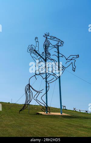 Theodore Roosevelt reitet erneut Skulpturen auf dem Enchanted Highway in North Dakota Stockfoto