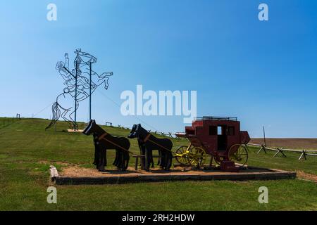 Theodore Roosevelt reitet erneut Skulpturen auf dem Enchanted Highway in North Dakota Stockfoto