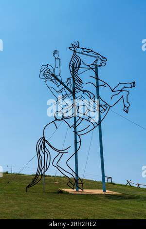 Theodore Roosevelt reitet erneut Skulpturen auf dem Enchanted Highway in North Dakota Stockfoto